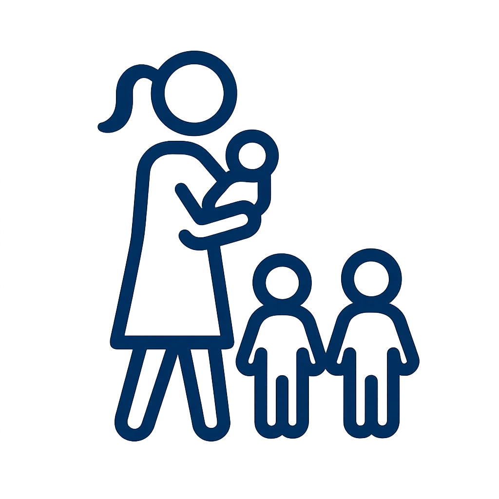 Icon of a mother holding a baby with two children